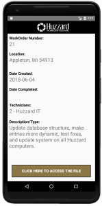 Work order information - screen