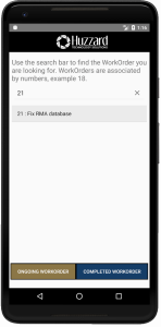 Search work order screen