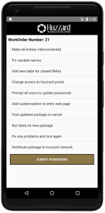 Work order item selection - screen